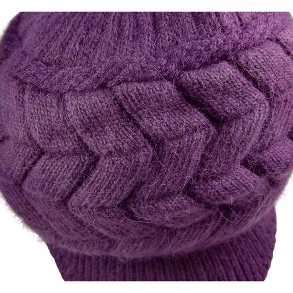 〽️Women’s Purple Winter Warm Knit Wool Snow Ski Hat with Visor main image 4